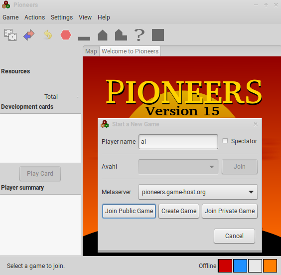 Pioneers welcome screen